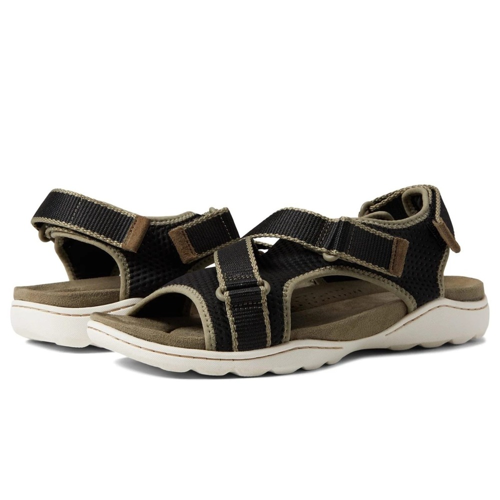 Clarks Amanda Stroll Black Textile Flat Sandals Womens 5 M NEW